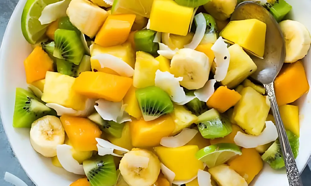 a close up of a fruit salad